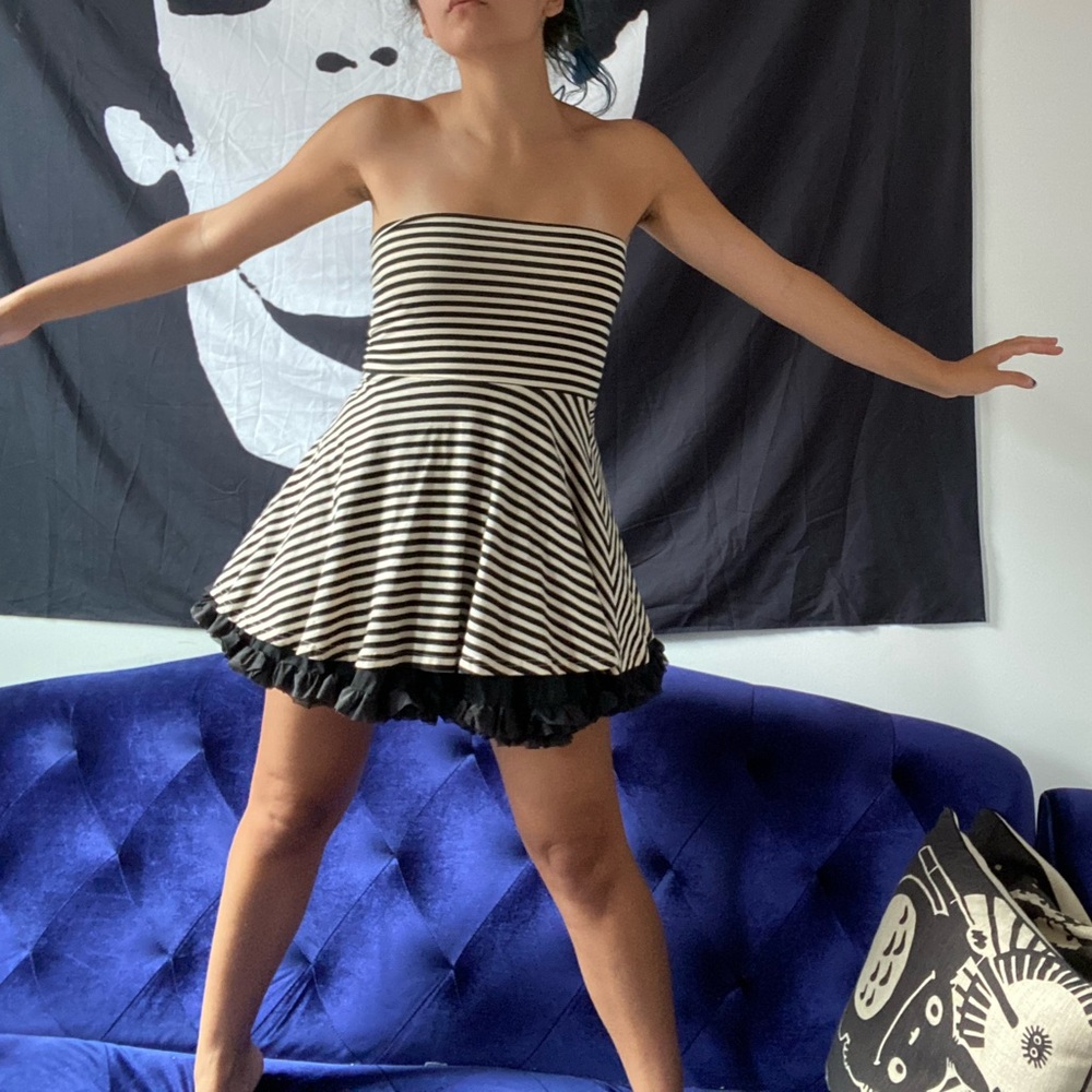 Black/cream stripe tube dress/black petticoat tutu